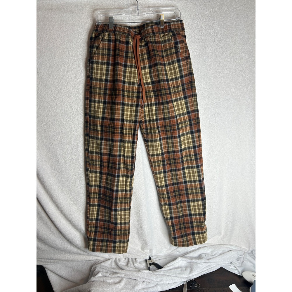 Vans Range Elastic Relaxed Fit Plaid Pants Mens Large Brown Tan Orange Check